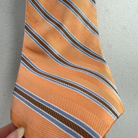 "346" Brooks Brothers Men's Tie 58" 100% Pure Silk Orange/ Blue Rep Striped - Picture 5 of 8